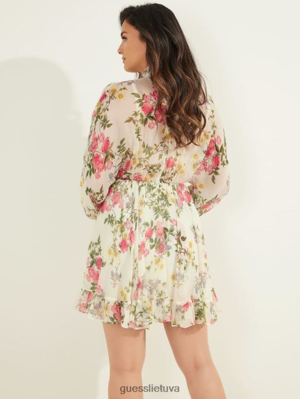moterys GUESS 6NLN721 drabužiai žiedlapio poza balta žiedlapių poza šilkinė suknelė
