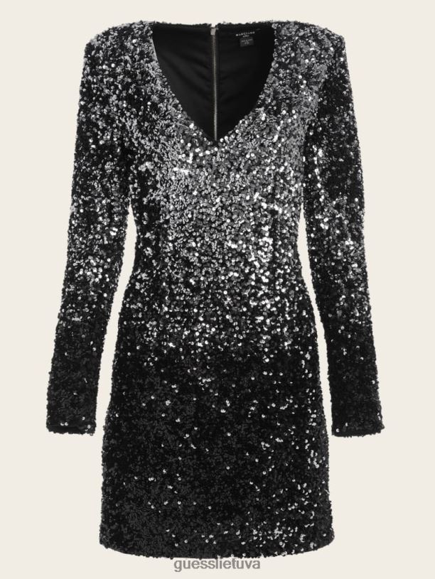 moterys GUESS 6NLN731 drabužiai juodas platininis atspalvis blizgučiais blizganti kaip deimantai suknelė