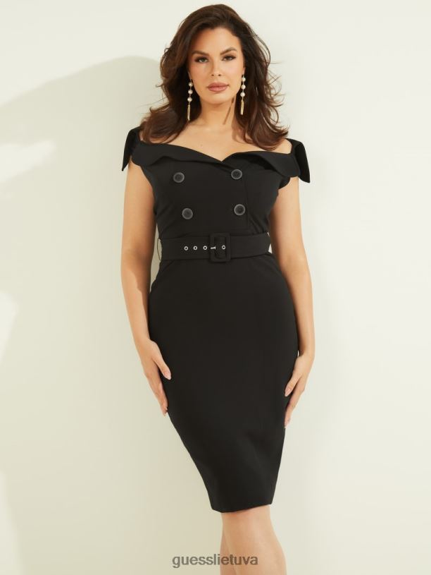 moterys GUESS 6NLN743 drabužiai juodas Audrey portretinė suknelė su kaklu
