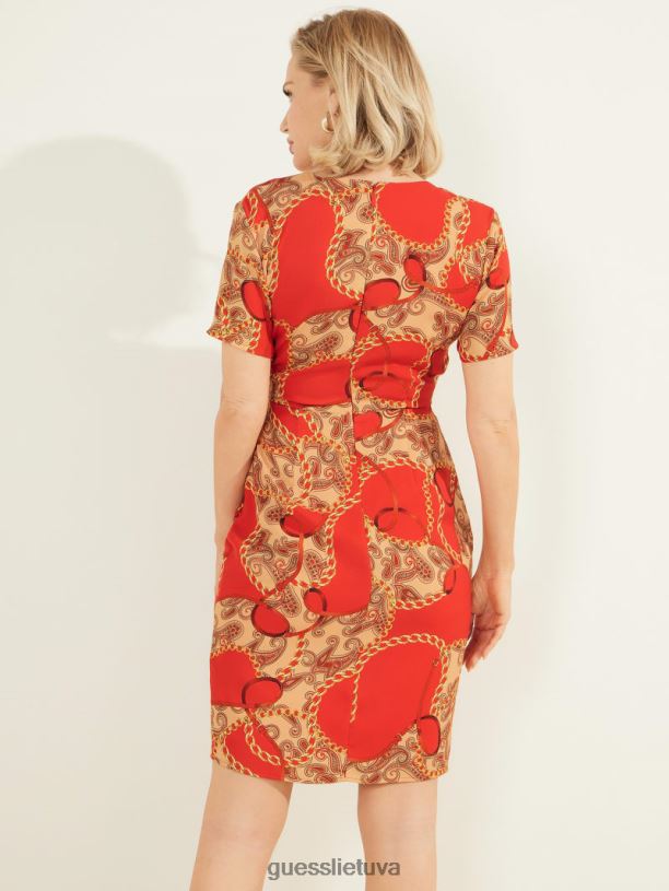 moterys GUESS 6NLN886 drabužiai paisley grandinėlė raudona Paisley grandininė suknelė