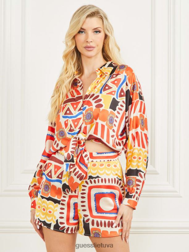 moterys GUESS 6NLN1022 drabužiai karnavalinis spaudinys karnavalu margintas atlasinis viršus