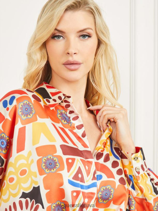 moterys GUESS 6NLN1022 drabužiai karnavalinis spaudinys karnavalu margintas atlasinis viršus