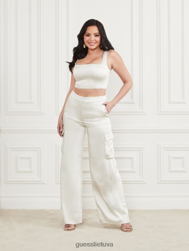 moterys GUESS 6NLN1180 drabužiai blyškus perlas multi Vera crop top