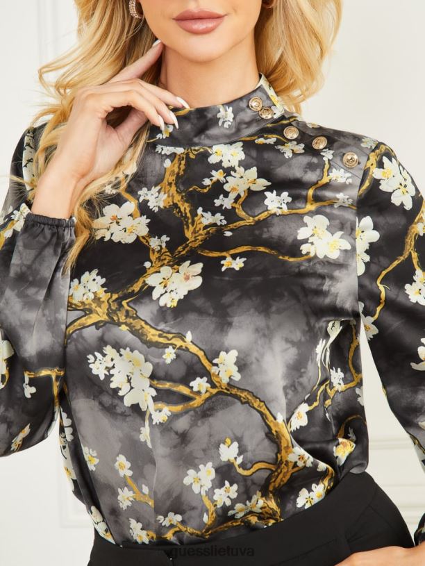 moterys GUESS 6NLN1457 drabužiai žiedų juodo urvo atspaudas palaidinė su žiedais