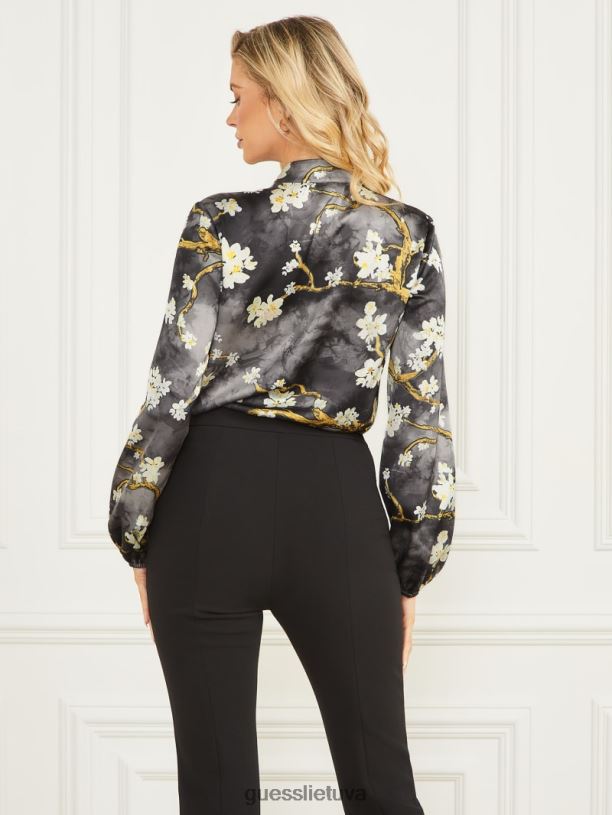 moterys GUESS 6NLN1457 drabužiai žiedų juodo urvo atspaudas palaidinė su žiedais