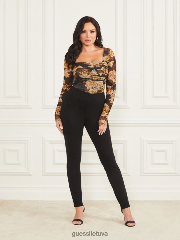 moterys GUESS 6NLN1467 drabužiai po tamsaus gėlių rašto po tamsaus tinklinio viršaus