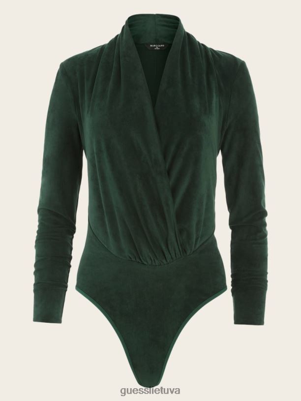 moterys GUESS 6NLN1535 drabužiai šenilinė žalia Hudson bodis