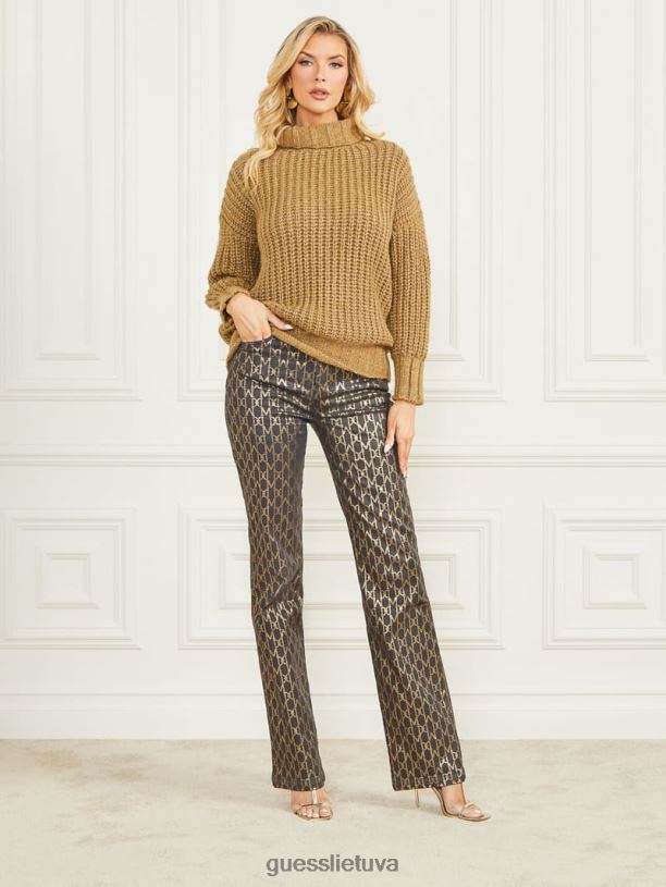moterys GUESS 6NLN1575 drabužiai sidro aukso multi žada vilnos mišinio megztinį