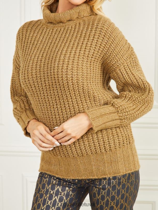 moterys GUESS 6NLN1575 drabužiai sidro aukso multi žada vilnos mišinio megztinį