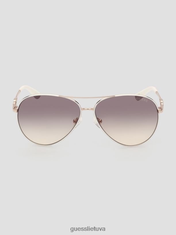 moterys GUESS 6NLN3649 priedas baltas kvadratiniai g link metaliniai aviatoriaus akiniai nuo saulės
