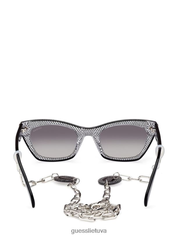 moterys GUESS 6NLN3661 priedas sidabras metaliniai plastikiniai katės akių akiniai nuo saulės