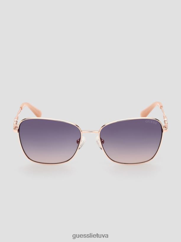 moterys GUESS 6NLN3663 priedas blizgus rožinis auksas/gradientas Butterfly metalo spalvos apdailos akiniai nuo saulės