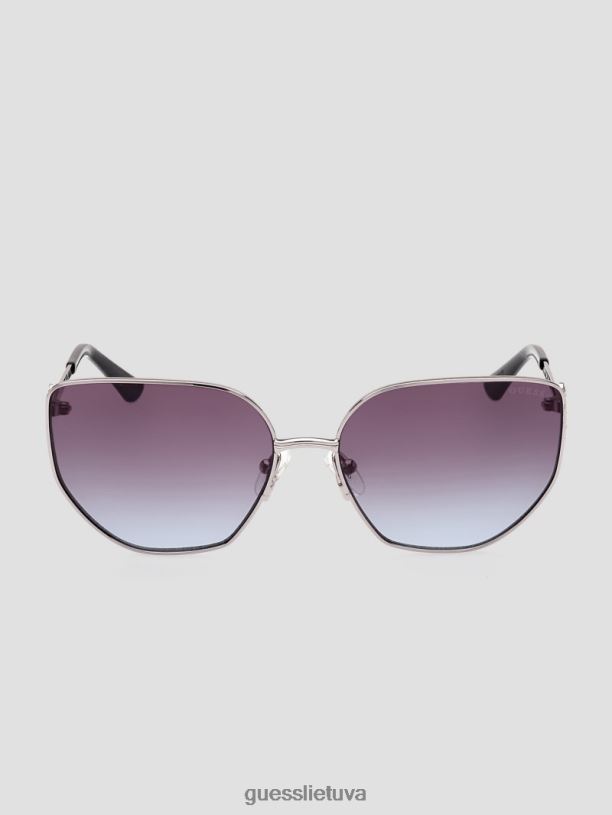 moterys GUESS 6NLN3671 priedas sidabras Kalnų krištolinio akmens metaliniai katės akių akiniai nuo saulės