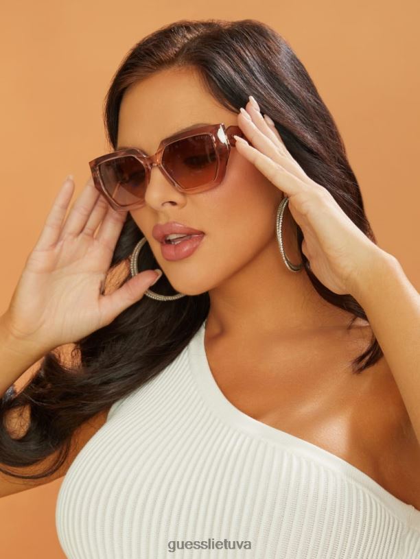 moterys GUESS 6NLN3681 priedas rudas emilia geometriniai plastikiniai akiniai nuo saulės