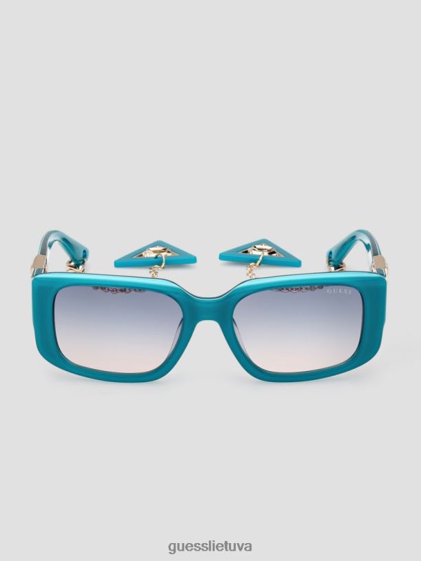 moterys GUESS 6NLN3699 priedas pop kvadratiniai plastikiniai akiniai nuo saulės su raktų pakabuku