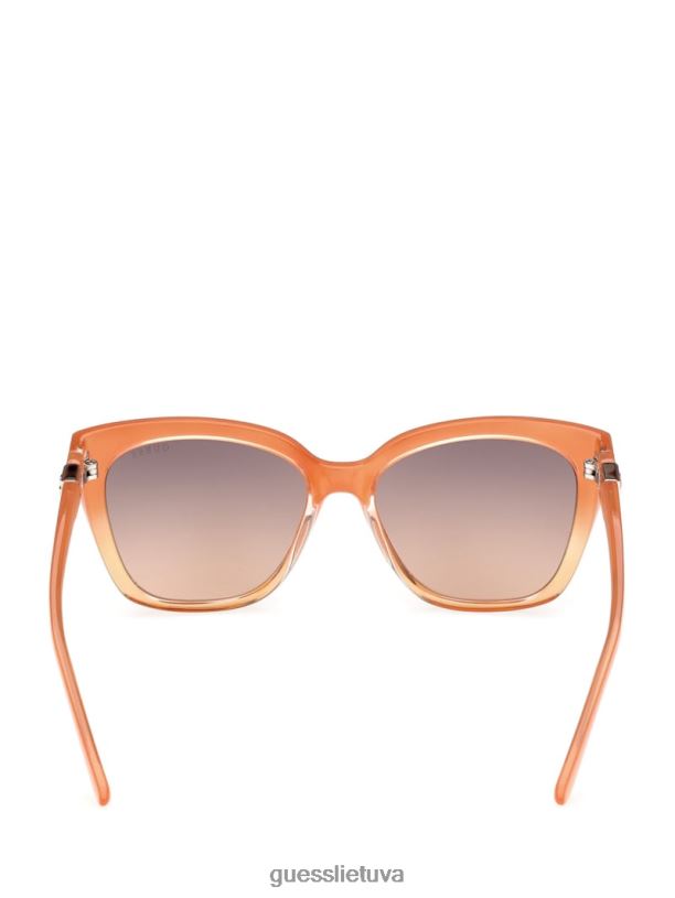 moterys GUESS 6NLN3708 priedas neoninės oranžinės spalvos kvadratiniai plastikiniai trikampiai emblemos akiniai nuo saulės