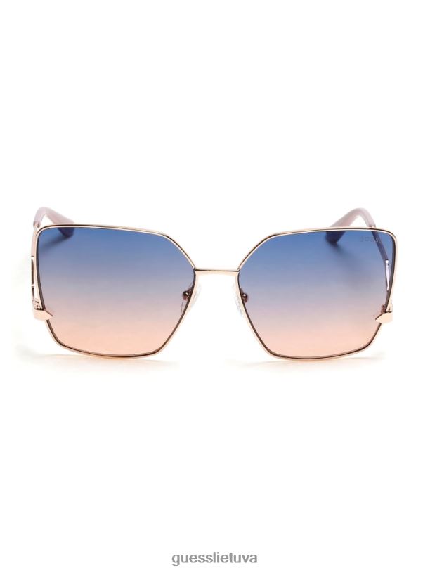 moterys GUESS 6NLN3770 priedas blizgus rožinis auksas/gradientas dideli kvadratiniai zigzago formos akiniai nuo saulės