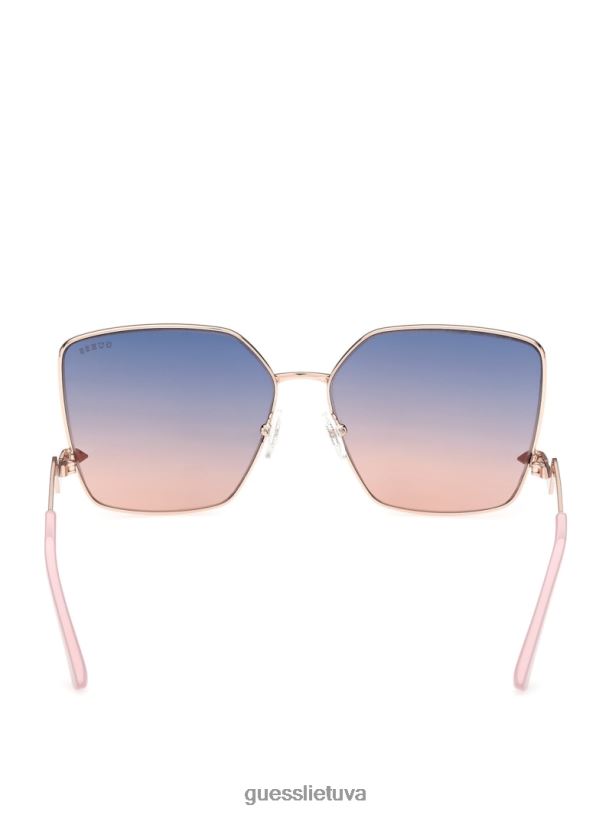 moterys GUESS 6NLN3770 priedas blizgus rožinis auksas/gradientas dideli kvadratiniai zigzago formos akiniai nuo saulės