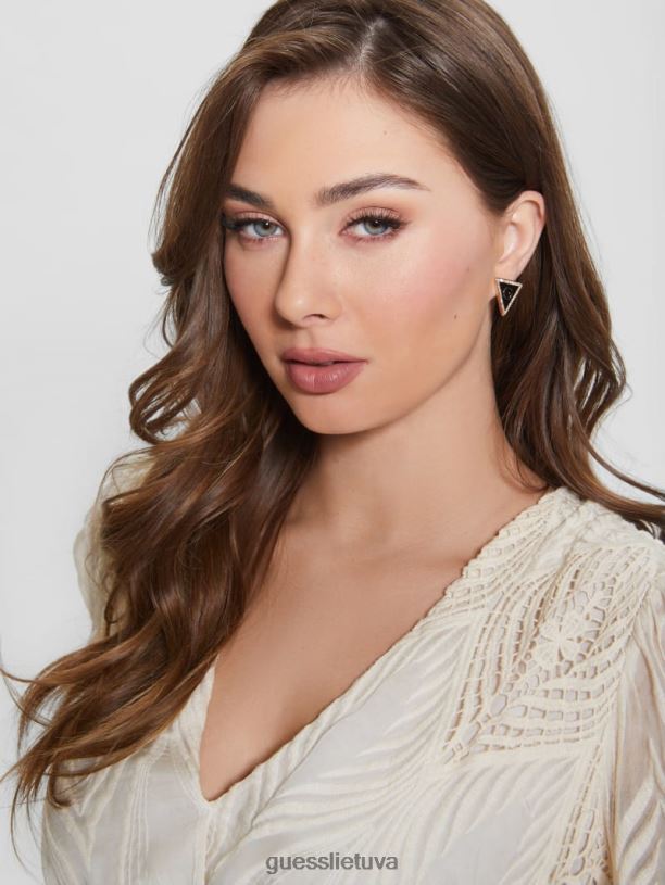 moterys GUESS 6NLN3830 priedas aukso atspalvio ir juodos spalvos g trikampiai auskarai