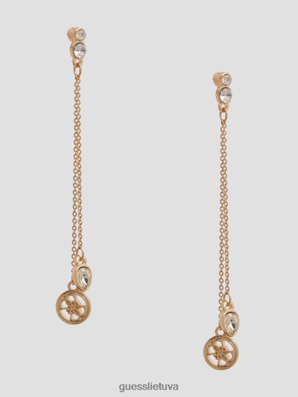 moterys GUESS 6NLN3831 priedas auksas linijiniai krištolo ir logotipo auskarai