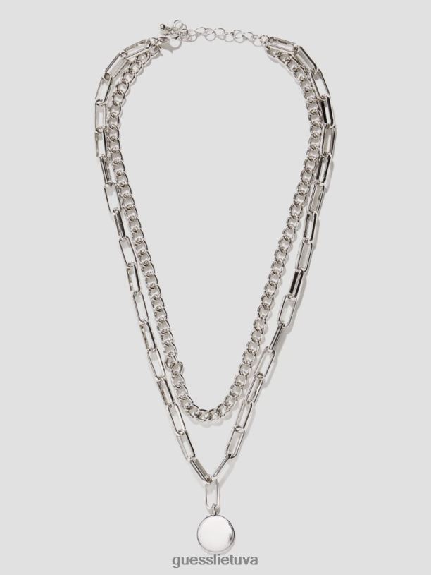 moterys GUESS 6NLN3845 priedas sidabras kelių grandinių pakabukas karoliai