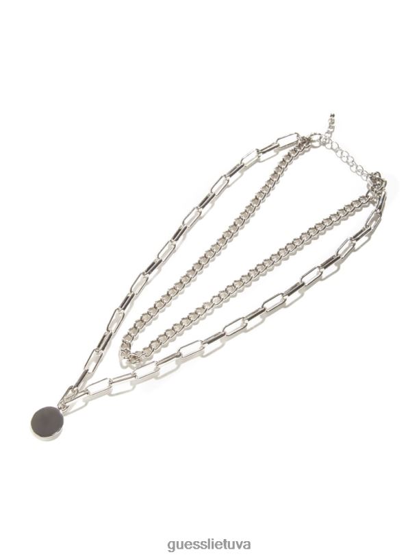 moterys GUESS 6NLN3845 priedas sidabras kelių grandinių pakabukas karoliai