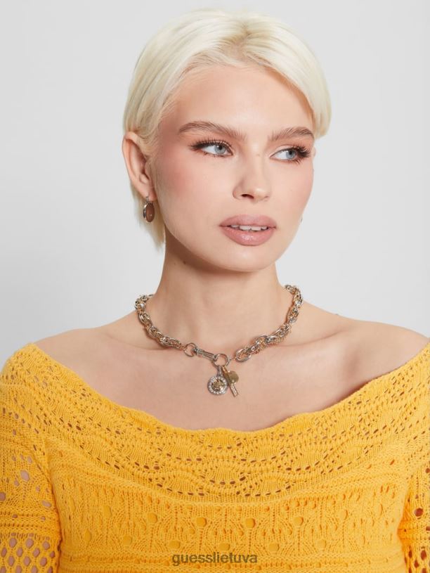 moterys GUESS 6NLN3848 priedas sidabras quattro g charm mišri grandinės karoliai