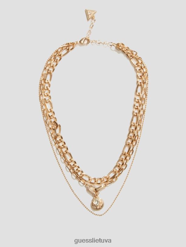 moterys GUESS 6NLN3851 priedas auksas Daugiasluoksnis kaklo papuošalas su žavesiu logotipu