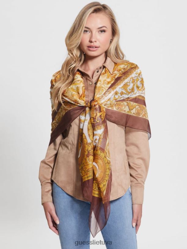 moterys GUESS 6NLN3790 priedas rudas eryn permatomo šilko šalikas