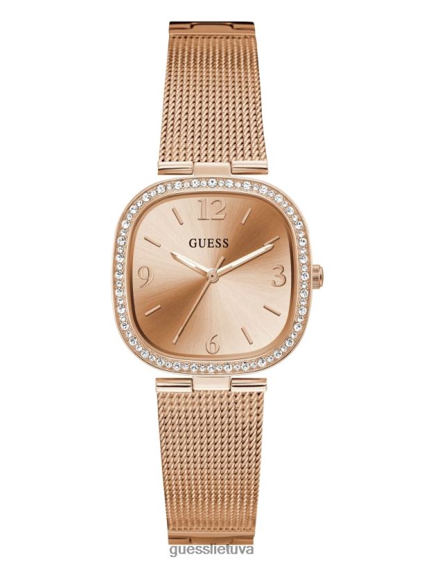 moterys GUESS 6NLN3540 priedas rozinis auksas tinklo analoginis laikrodis