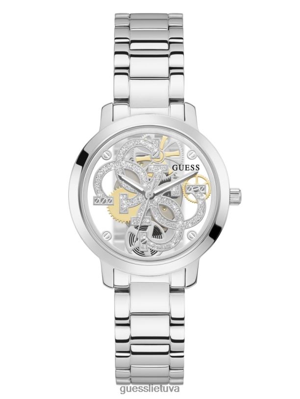 moterys GUESS 6NLN3545 priedas sidabras quattro g skaidrus analoginis laikrodis