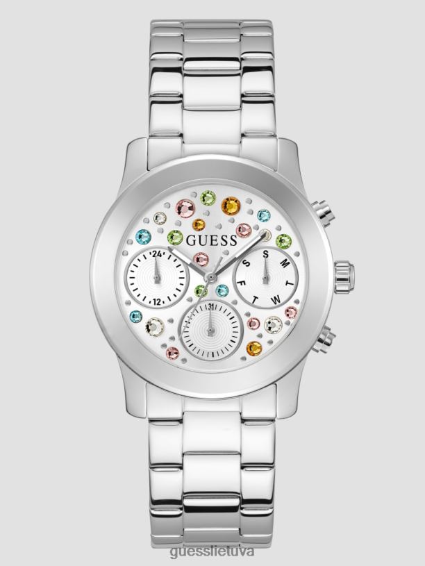 moterys GUESS 6NLN3549 priedas sidabras spalvoto krištolo daugiafunkcis laikrodis
