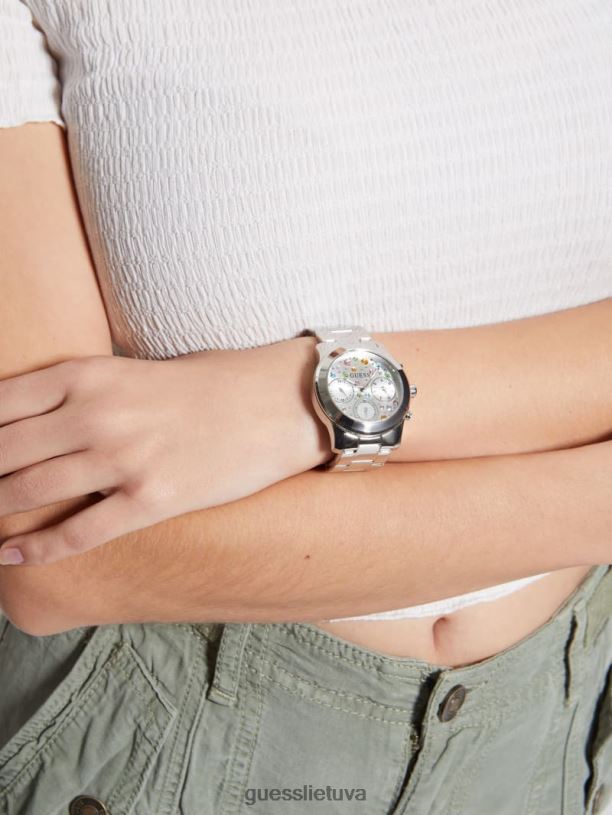 moterys GUESS 6NLN3549 priedas sidabras spalvoto krištolo daugiafunkcis laikrodis