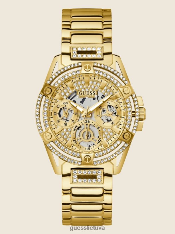 moterys GUESS 6NLN3552 priedas auksas krištolinis daugiafunkcis laikrodis
