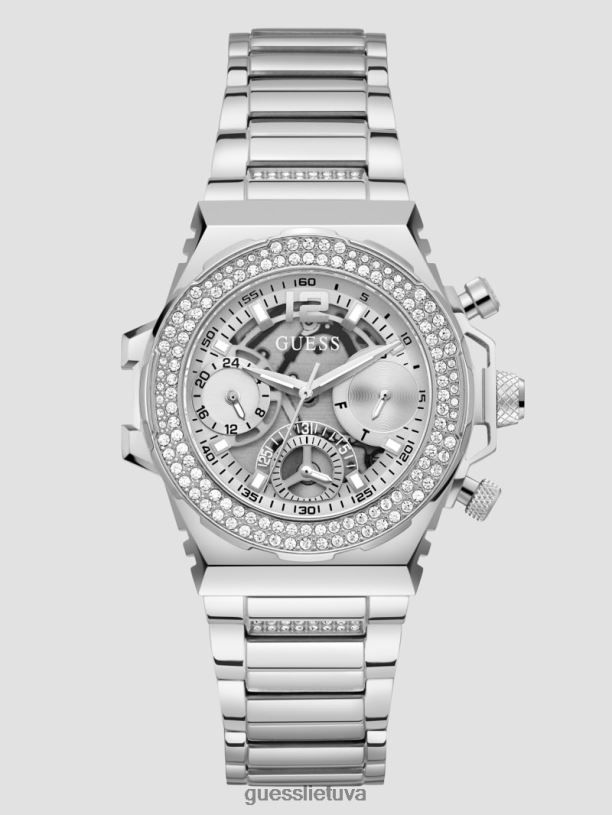 moterys GUESS 6NLN3560 priedas sidabras krištolinis daugiafunkcis laikrodis