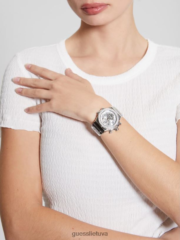moterys GUESS 6NLN3560 priedas sidabras krištolinis daugiafunkcis laikrodis