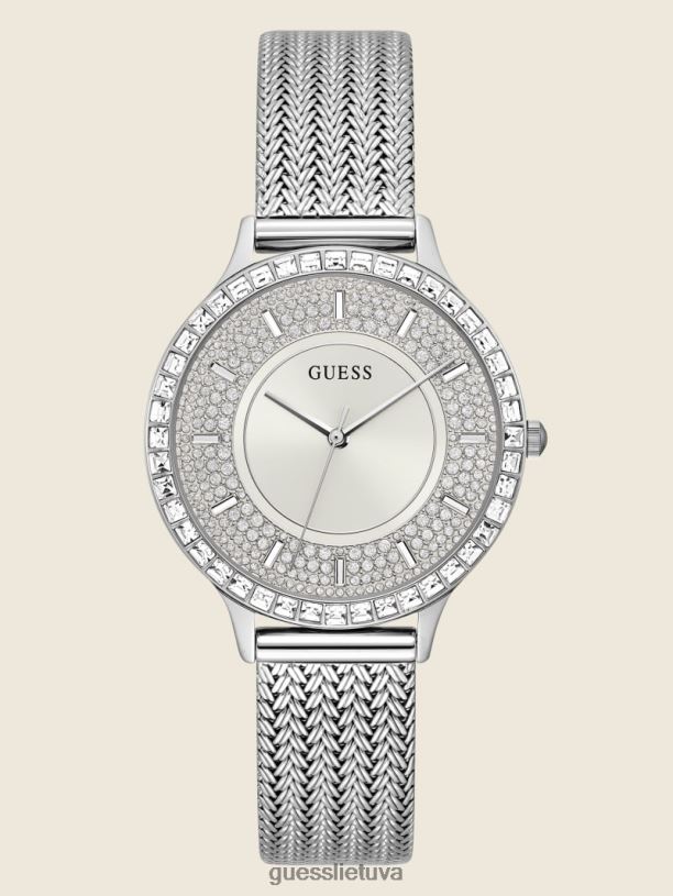 moterys GUESS 6NLN3582 priedas sidabras tinklo analoginis laikrodis