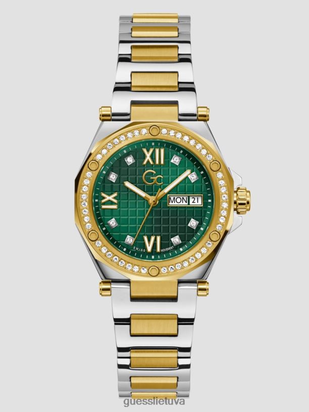 moterys GUESS 6NLN3592 priedas žalias gc dviejų spalvų analoginis laikrodis