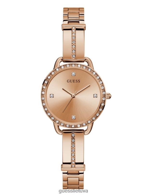 moterys GUESS 6NLN3595 priedas rozinis auksas krištolo analoginis laikrodis