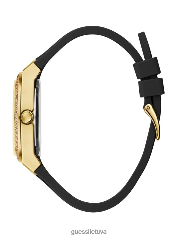 moterys GUESS 6NLN3600 priedas aukso atspalvio ir juodos spalvos Analoginis skaidrus silikoninis laikrodis