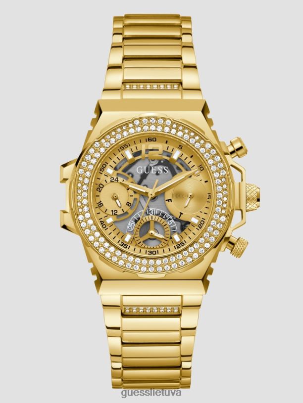 moterys GUESS 6NLN3611 priedas auksas krištolinis daugiafunkcis laikrodis