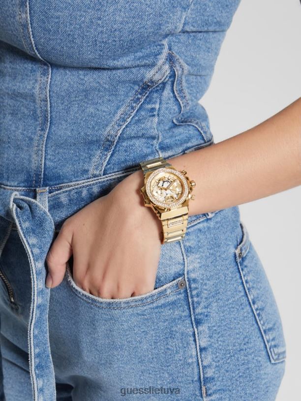 moterys GUESS 6NLN3611 priedas auksas krištolinis daugiafunkcis laikrodis