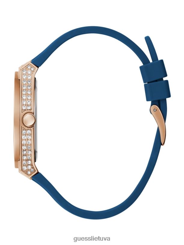 moterys GUESS 6NLN3612 priedas rožinio aukso tonas ir mėlynas krištolo silikono daugiafunkcis laikrodis