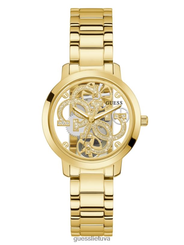 moterys GUESS 6NLN3616 priedas auksas quattro g skaidrus analoginis laikrodis