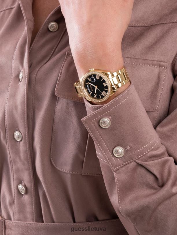 moterys GUESS 6NLN3618 priedas aukso atspalvio ir juodos spalvos analoginis laikrodis