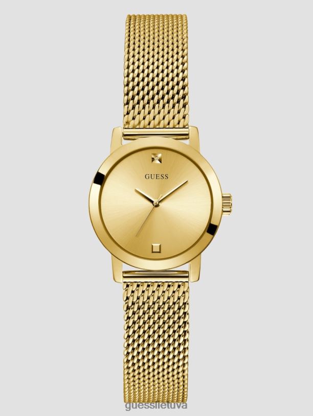 moterys GUESS 6NLN3620 priedas auksas tinklelio deimantinis analoginis laikrodis