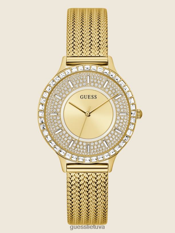 moterys GUESS 6NLN3630 priedas auksas tinklo analoginis laikrodis