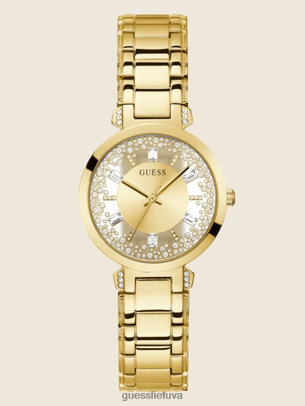 moterys GUESS 6NLN3632 priedas auksas skaidrus analoginis laikrodis