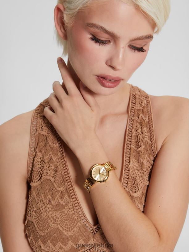 moterys GUESS 6NLN3643 priedas auksas mišrios grandinės analoginis laikrodis
