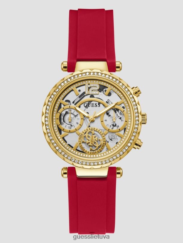 moterys GUESS 6NLN3648 priedas auksas raudonas silikoninis daugiafunkcis laikrodis